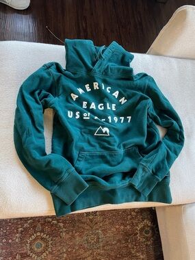 American Eagle Outfitters Teal Pullover Hoodie with Chest Logo - Kids